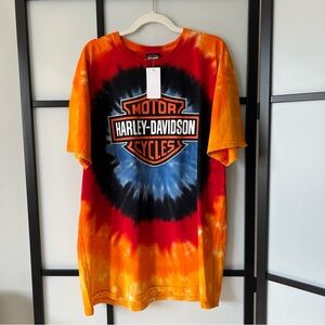 NWT Harley-Davidson Men’s Manatee River Tie-Dye T-Shirt Orange Red Black & Blue